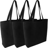 Blank Canvas Tote Bags, 3 Pack 16.5 X 13.4 Inches 12Oz Natural Reusable Grocery Shopping Bags Bulk, Plain Bag to Decorate Crafts DIY, Large Black Canvas Bag for Women Beach Travel