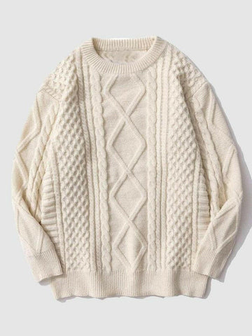 Unisex Men'S Simple Twist Textured round Neck Long Sleeves Sweater, Loose Fashion Vintage Casual Solid Color Crewneck Long Sleeve Sweater Knitwear, Men'S Clothing for Daily Wear, Stylish Menswear Clothing Knitted Sweater