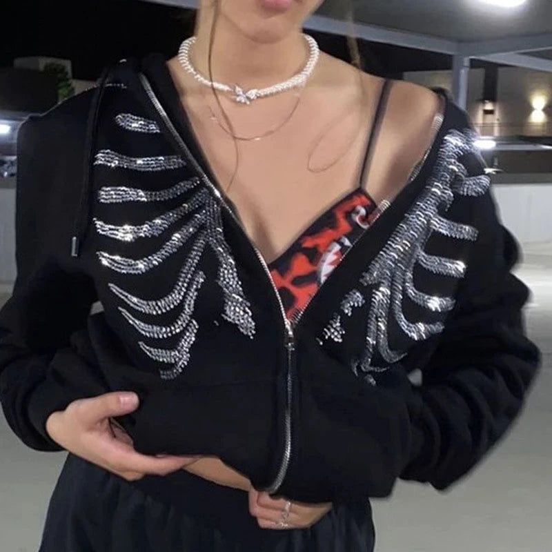 Cakulo Rhinestone Skeleton Hoodie.