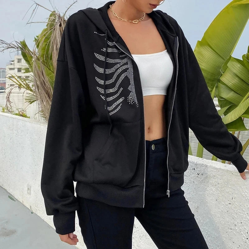 Cakulo Rhinestone Skeleton Hoodie.