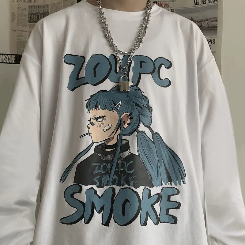T Shirt for Men Autumn Y2k T-shirt Streetwear Oversized Long Sleeve Anime T-shirt Harajuku Gothic Vintage Graphic Manga Tee Tops KOAKON