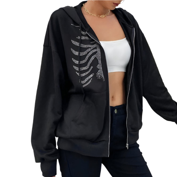 Cakulo Rhinestone Skeleton Hoodie.