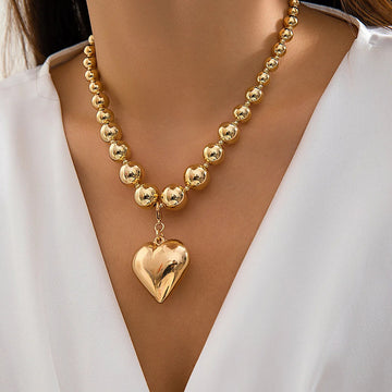 Big Beaded Chain and Heart Pendant Necklace KOAKON