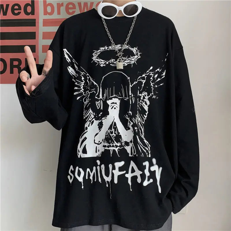 T Shirt for Men Autumn Y2k T-shirt Streetwear Oversized Long Sleeve Anime T-shirt Harajuku Gothic Vintage Graphic Manga Tee Tops KOAKON