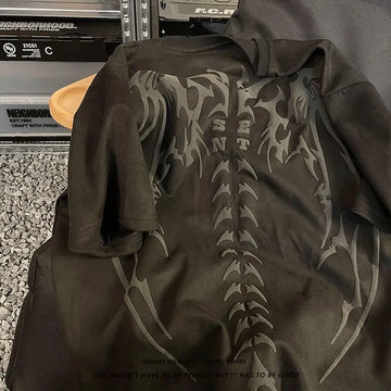 Skull Wings Suede Print T-Shirt.