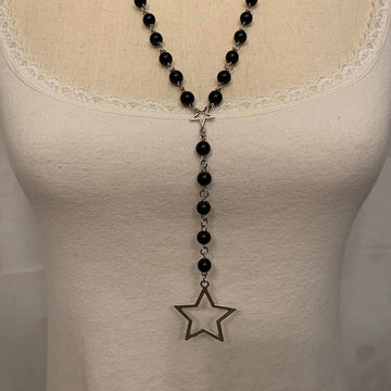 Black Beaded Star Pendant Necklace KOAKON