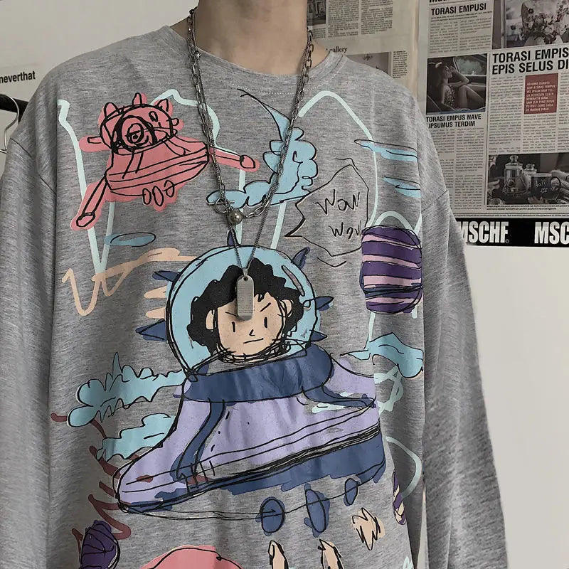 T Shirt for Men Autumn Y2k T-shirt Streetwear Oversized Long Sleeve Anime T-shirt Harajuku Gothic Vintage Graphic Manga Tee Tops KOAKON