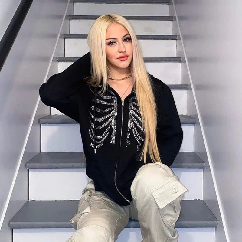 Cakulo Rhinestone Skeleton Hoodie.