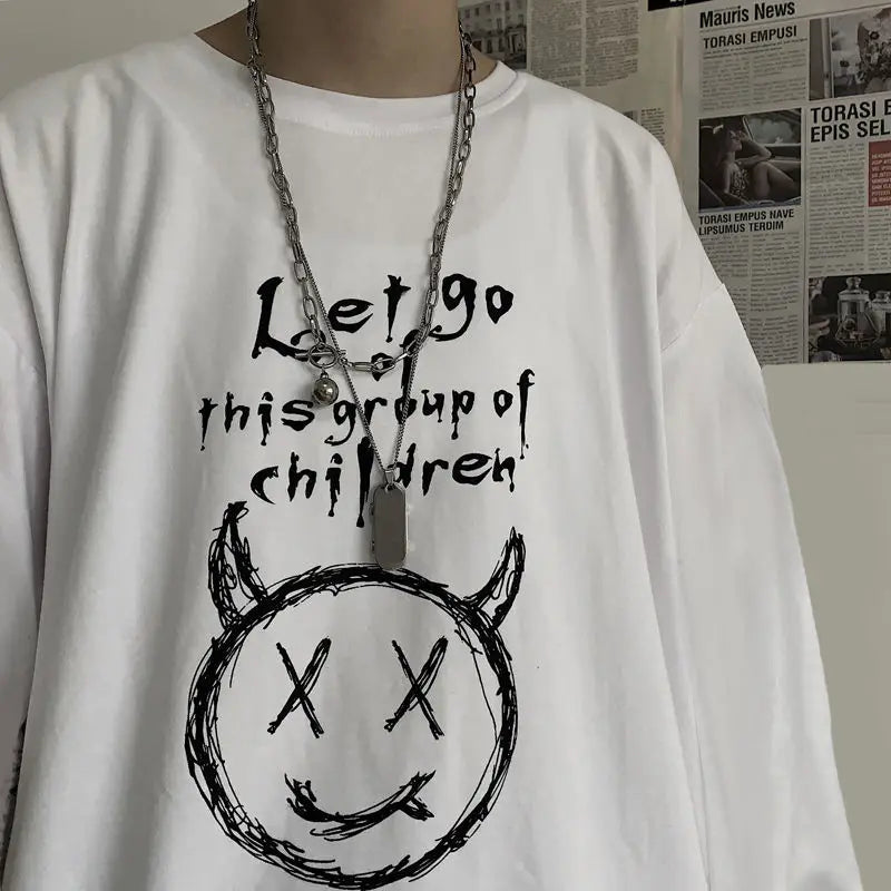 T Shirt for Men Autumn Y2k T-shirt Streetwear Oversized Long Sleeve Anime T-shirt Harajuku Gothic Vintage Graphic Manga Tee Tops KOAKON