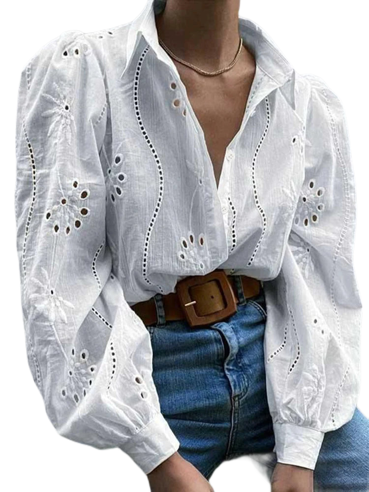 Floral Hollow Out Blouse KOAKON