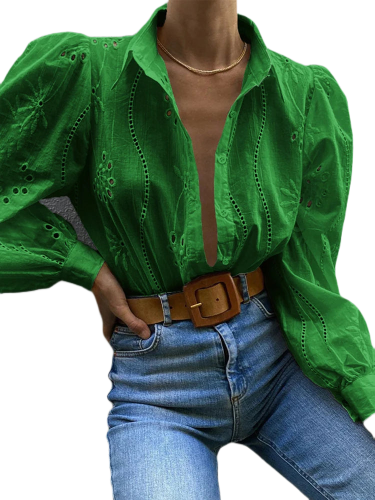 Floral Hollow Out Blouse KOAKON