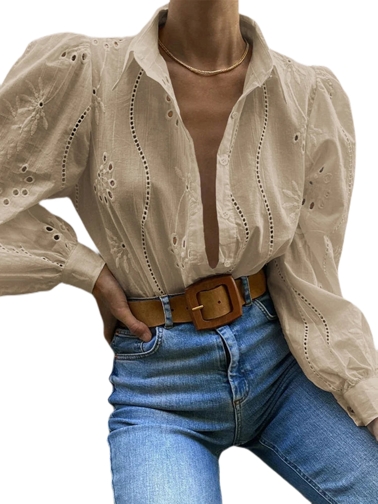 Floral Hollow Out Blouse KOAKON