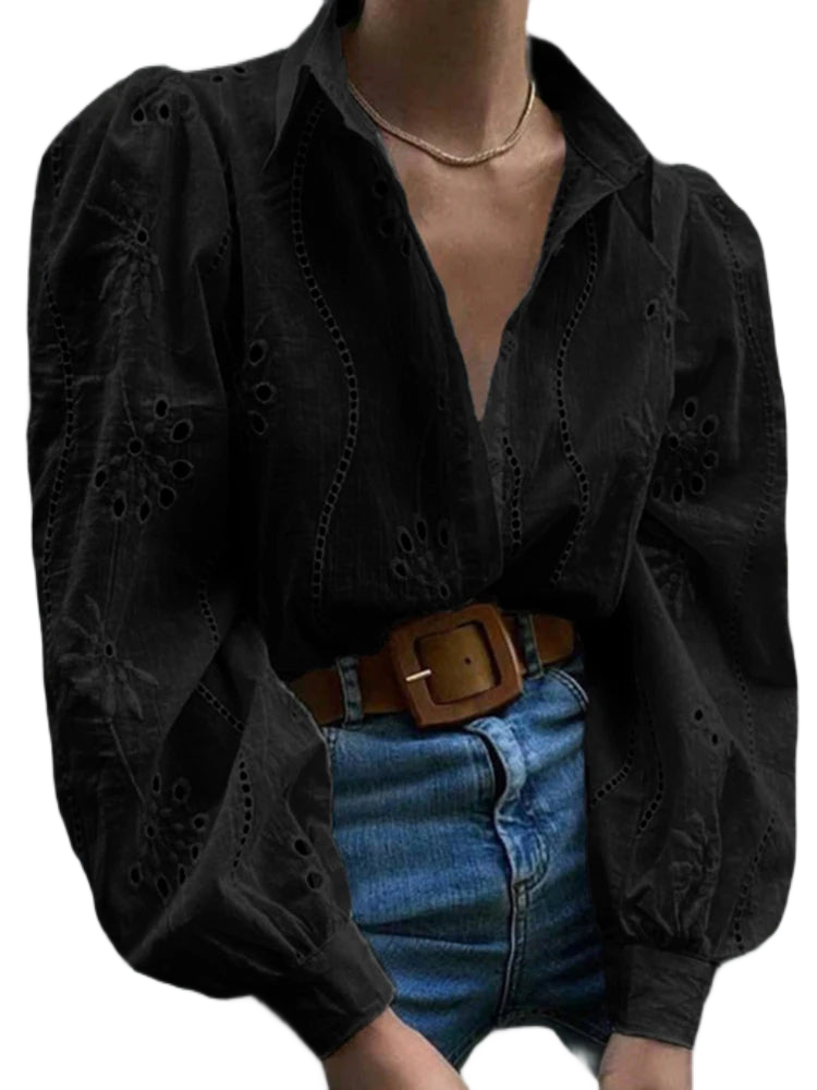 Floral Hollow Out Blouse KOAKON