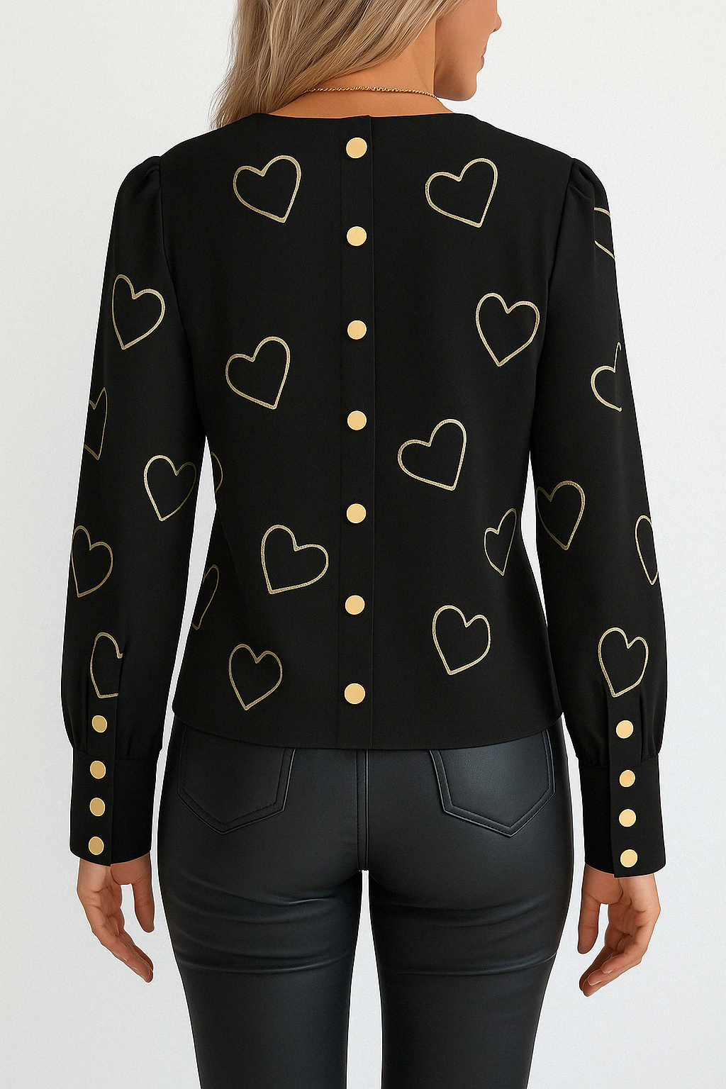 Heart Design Printed Blouse KOAKON