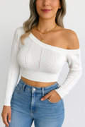 Sexy Knitted One Shoulder Crop Top KOAKON