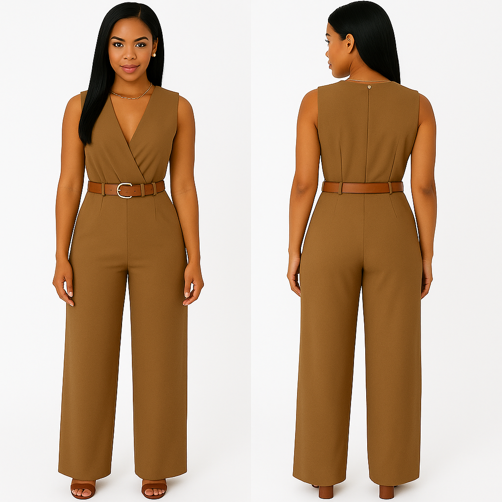 Deep V Neck Slim Jumpsuit (with Belt) KOAKON