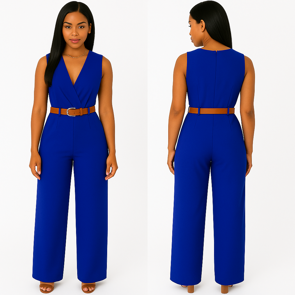 Deep V Neck Slim Jumpsuit (with Belt) KOAKON