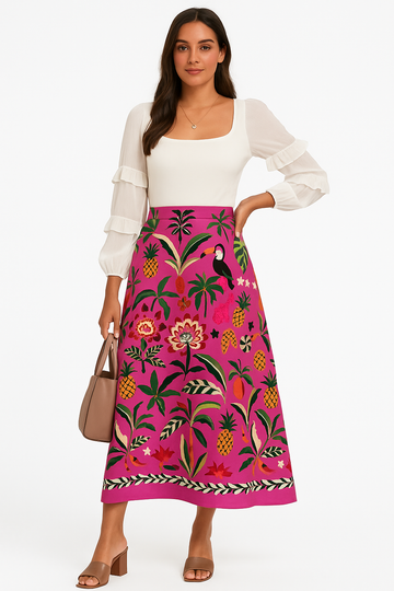 Festive Plant Printed Skirt KOAKON