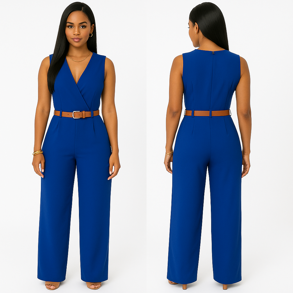 Deep V Neck Slim Jumpsuit (with Belt) KOAKON