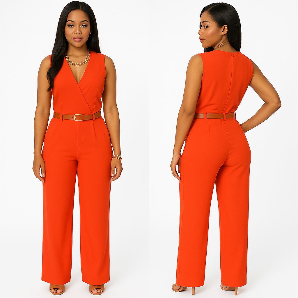 Deep V Neck Slim Jumpsuit (with Belt) KOAKON