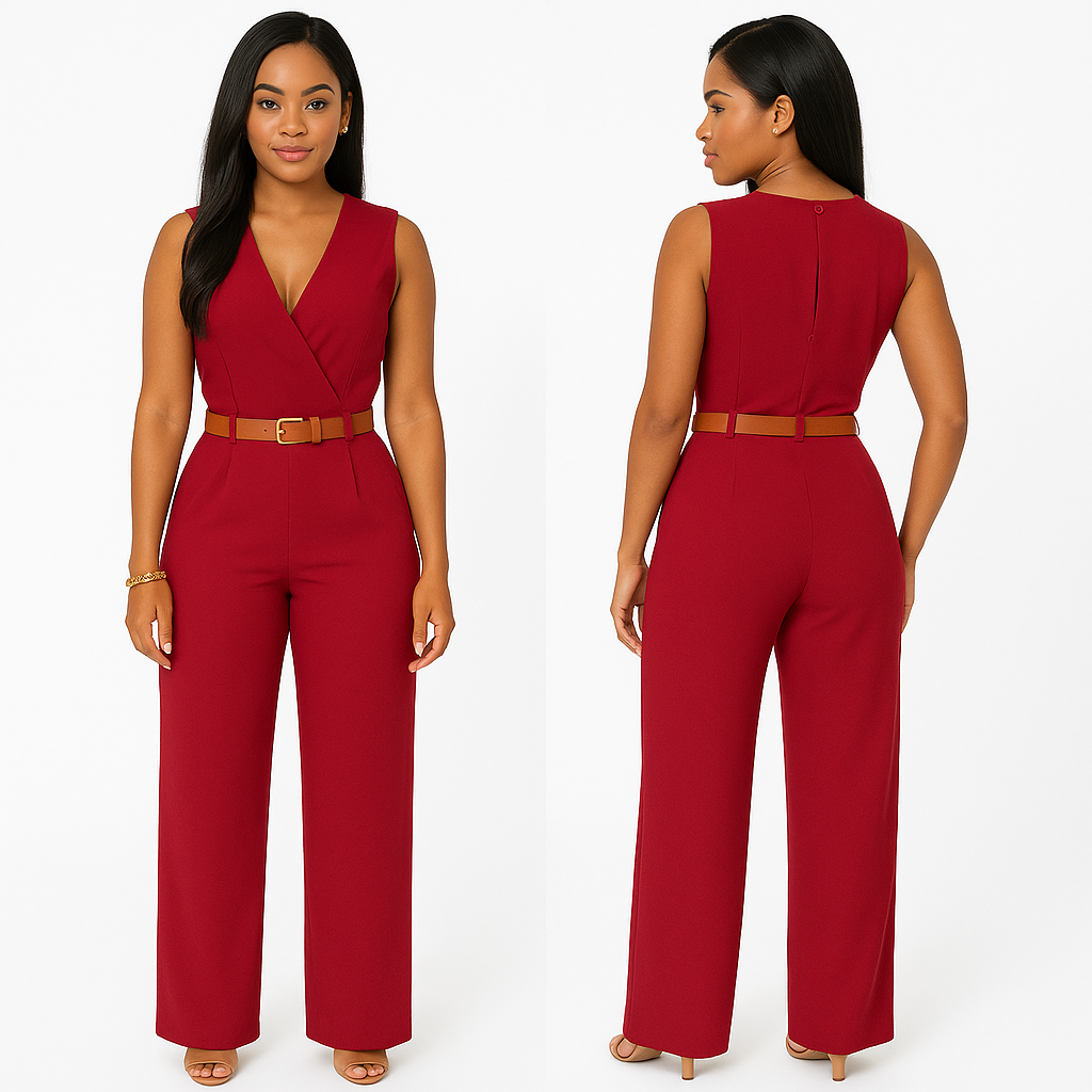 Deep V Neck Slim Jumpsuit (with Belt) KOAKON