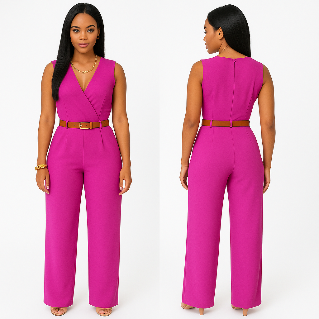 Deep V Neck Slim Jumpsuit (with Belt) KOAKON