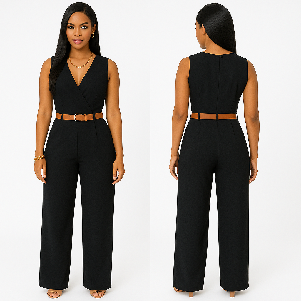 Deep V Neck Slim Jumpsuit (with Belt) KOAKON