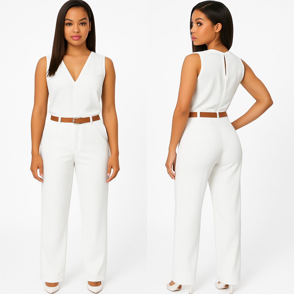Deep V Neck Slim Jumpsuit (with Belt) KOAKON