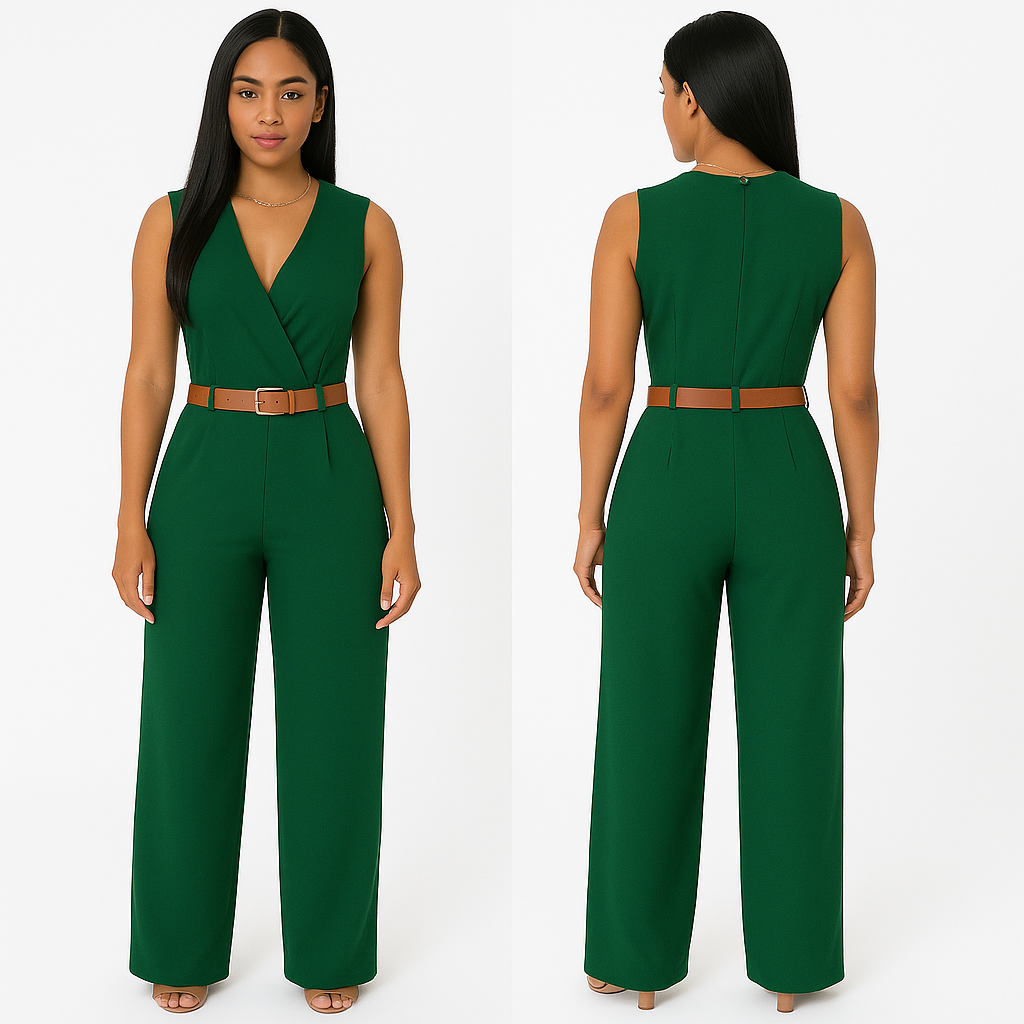 Deep V Neck Slim Jumpsuit (with Belt) KOAKON