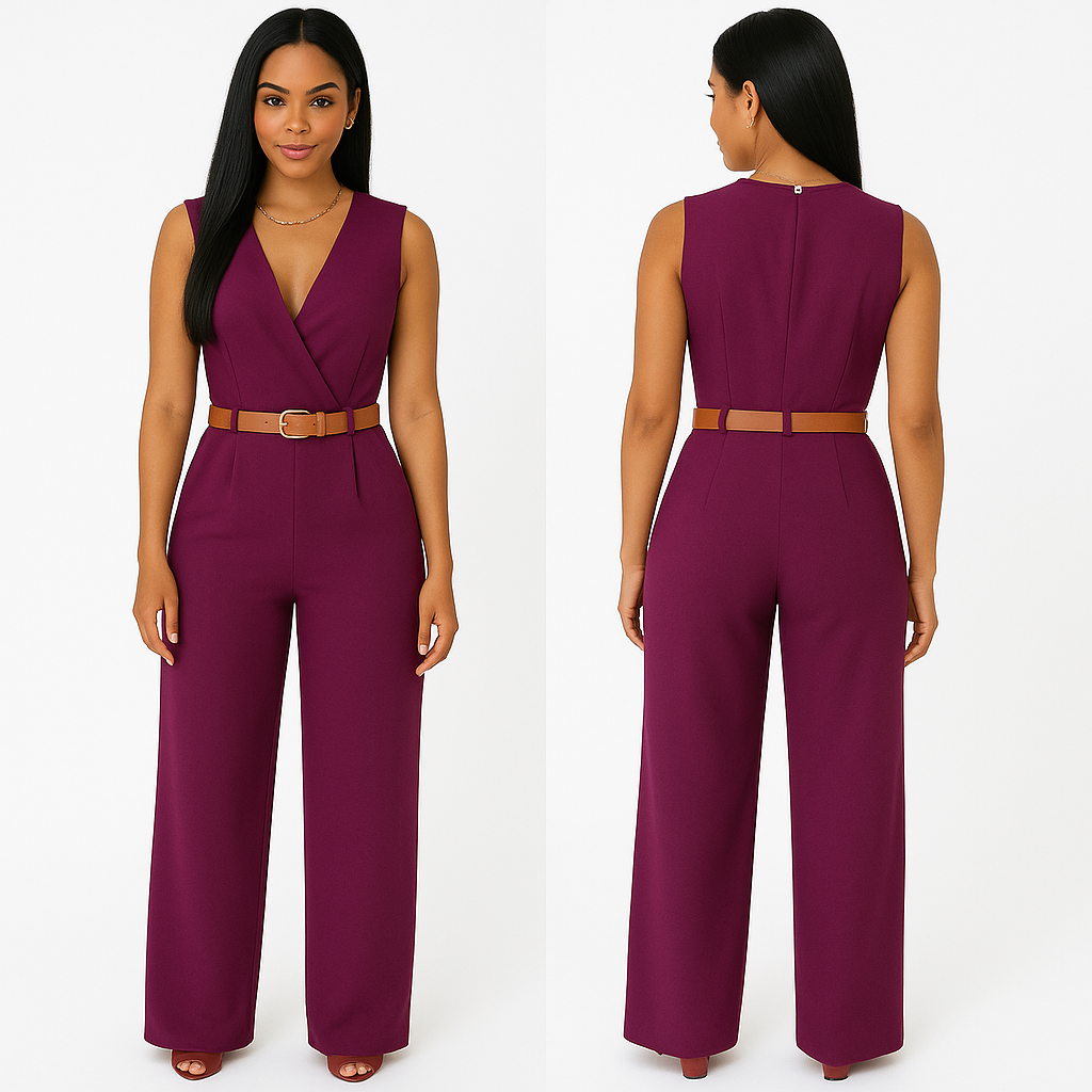 Deep V Neck Slim Jumpsuit (with Belt) KOAKON