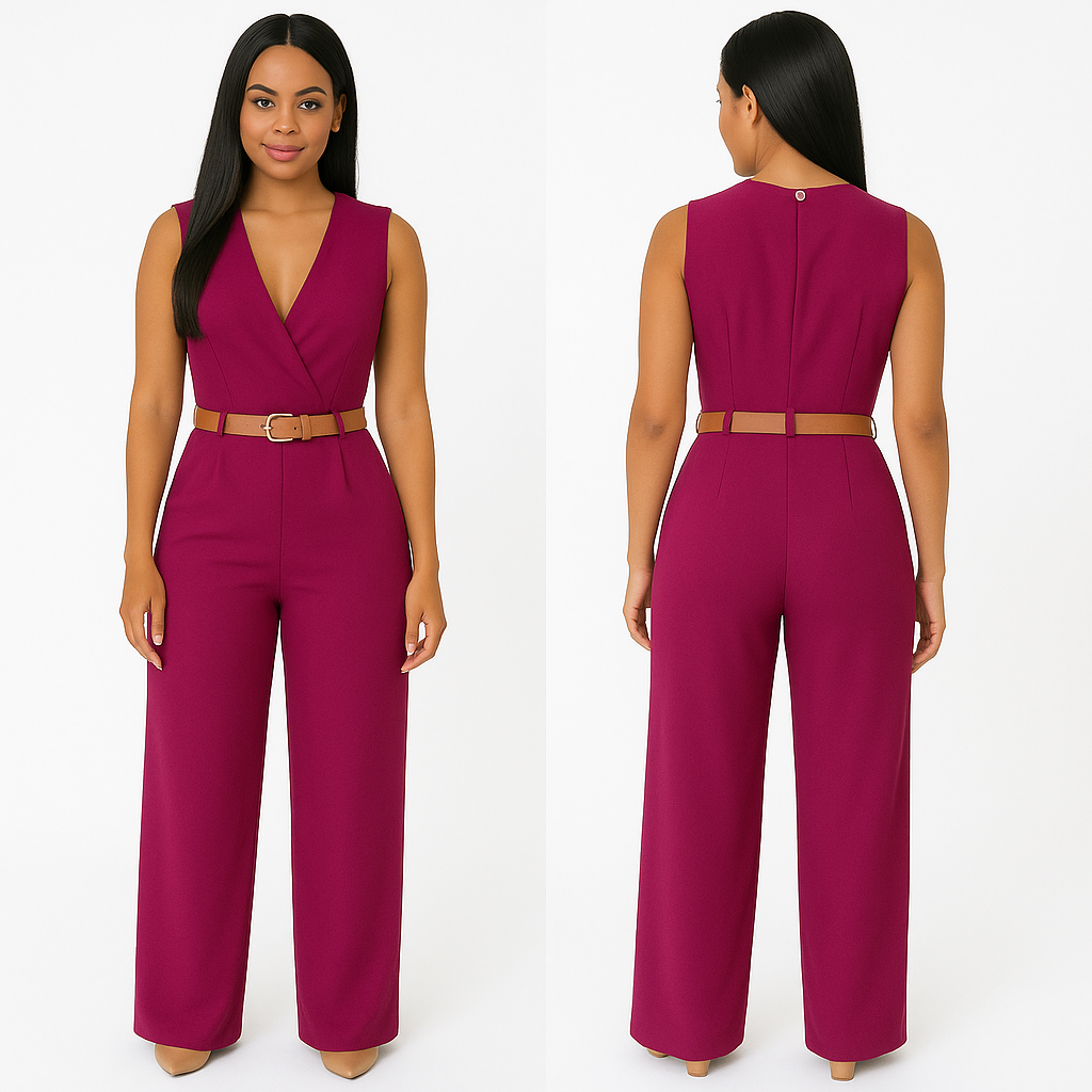 Deep V Neck Slim Jumpsuit (with Belt) KOAKON