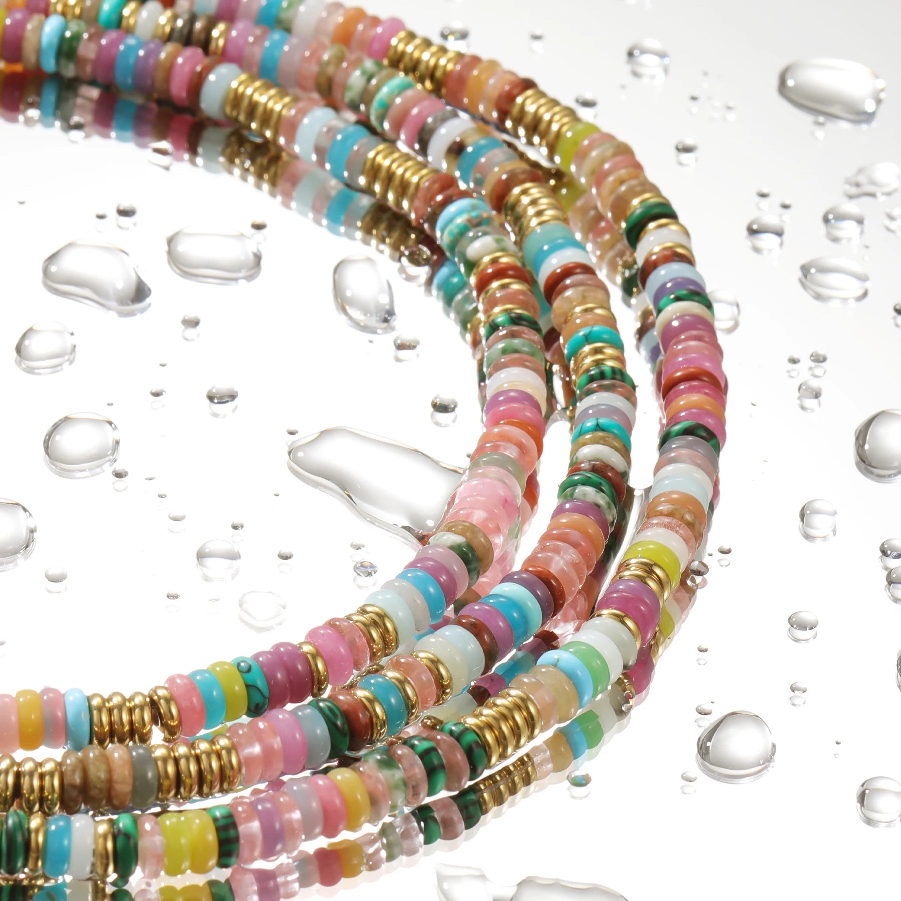 Boho Colorful Beaded Necklaces for Women Summer Beach Surfer Handmade Jewelry Rainbow Natual Stone Choker Necklace Gold Plated KOAKON