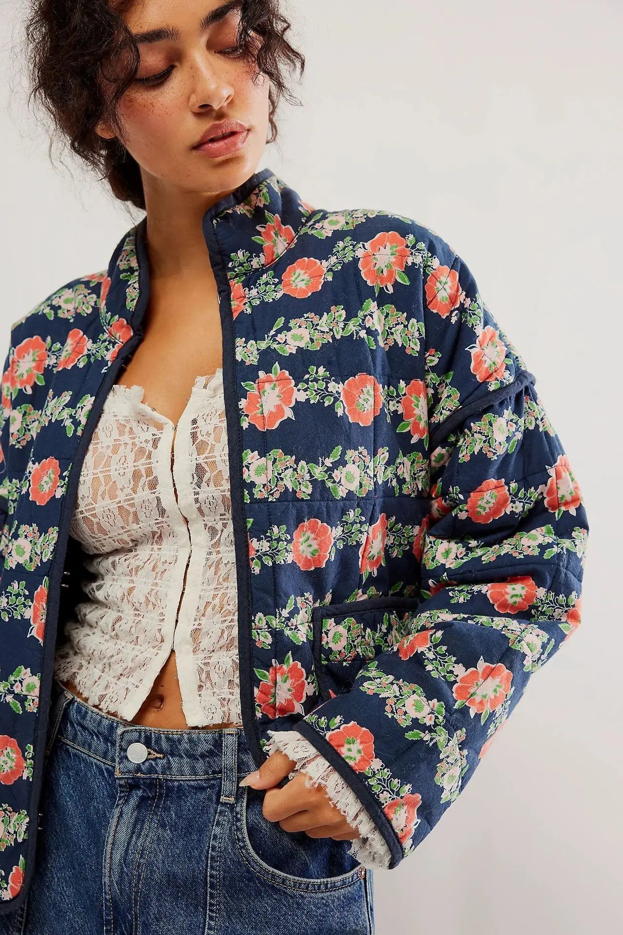 Cute Quilted Floral  Jacket KOAKON