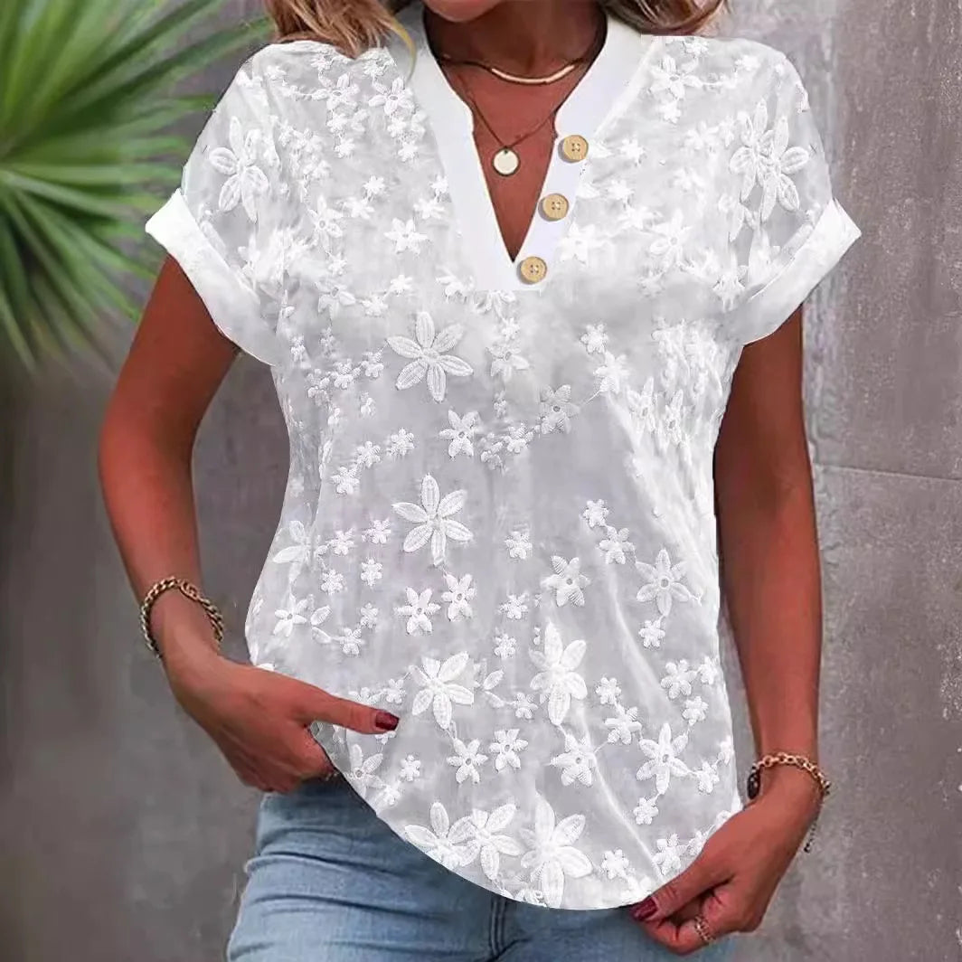 Floral Pullover V-Neck Blouse KOAKON
