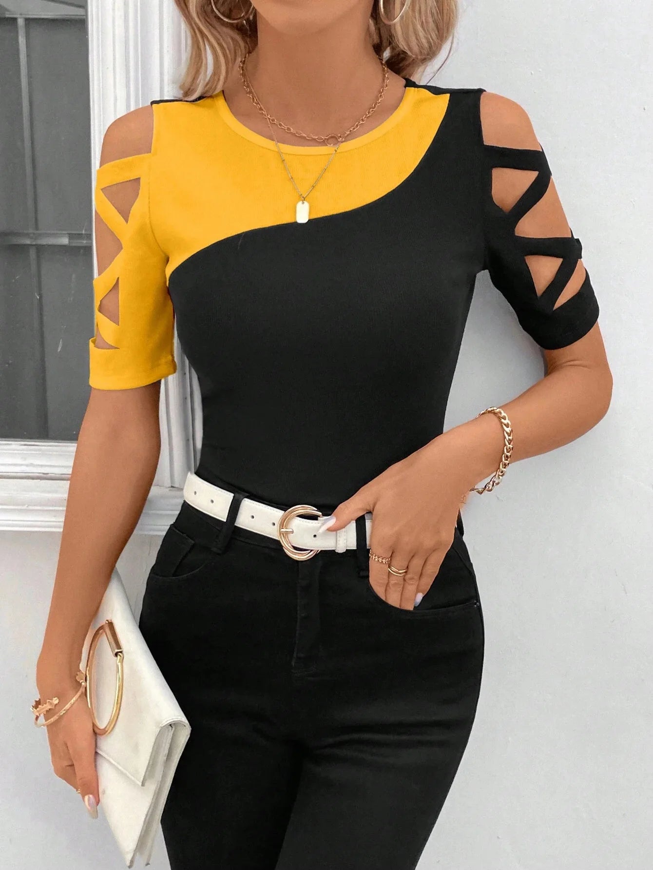 Cross Off Shoulder Short Sleeve Top KOAKON