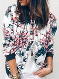 Floral Print Zipper Casual Jacket Women 2023 Spring Summer Long Sleeve Loose Bomber Jacket Coat O Neck Fashion Tops Outerwear KOAKON