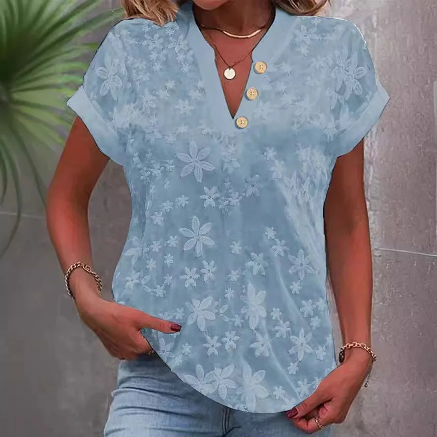 Floral Pullover V-Neck Blouse KOAKON