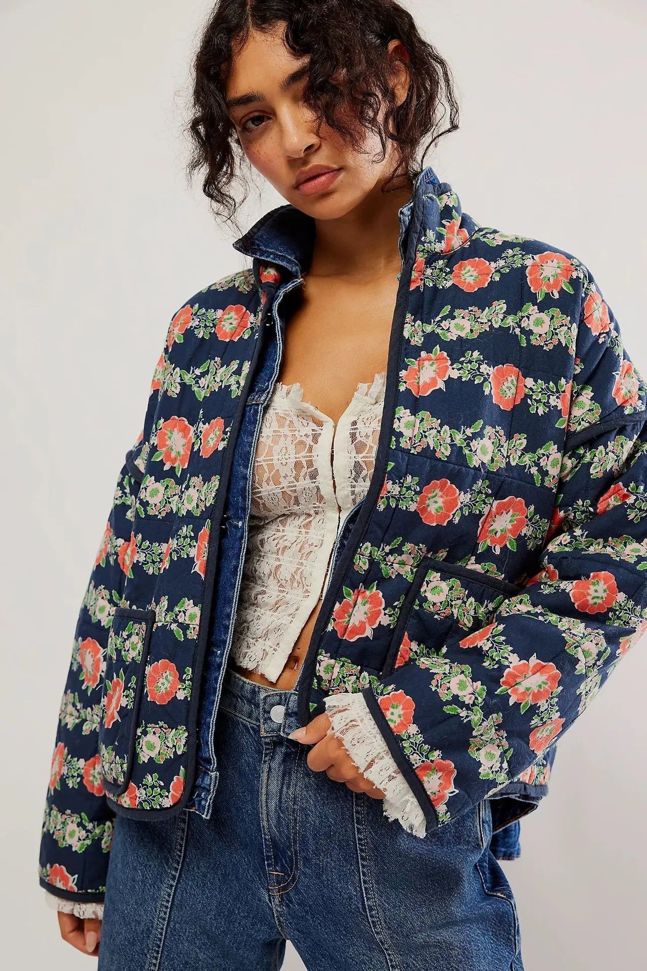 Cute Quilted Floral  Jacket KOAKON