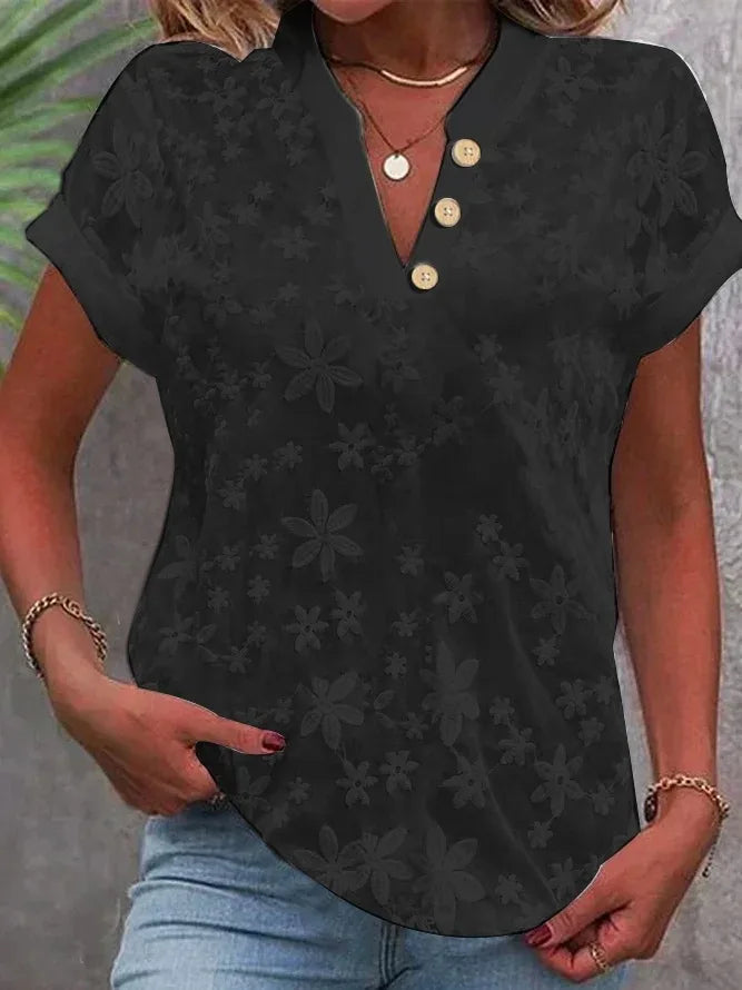 Floral Pullover V-Neck Blouse KOAKON