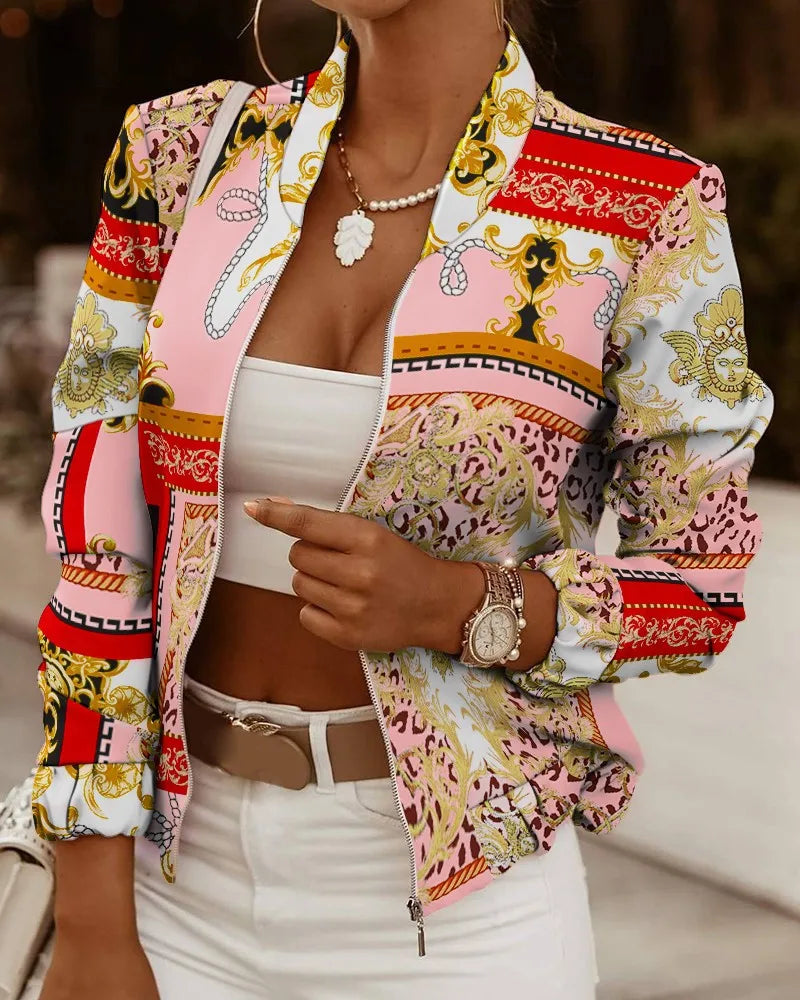 Pink Floral Print Bomber Jacket KOAKON