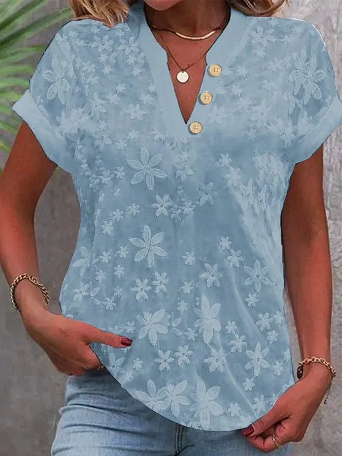 Floral Pullover V-Neck Blouse KOAKON
