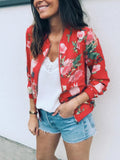 Floral Print Zipper Casual Jacket Women 2023 Spring Summer Long Sleeve Loose Bomber Jacket Coat O Neck Fashion Tops Outerwear KOAKON