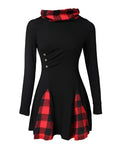 Elegant Plaid Pattern Funnel Neck Long Sleeve Dress KOAKON