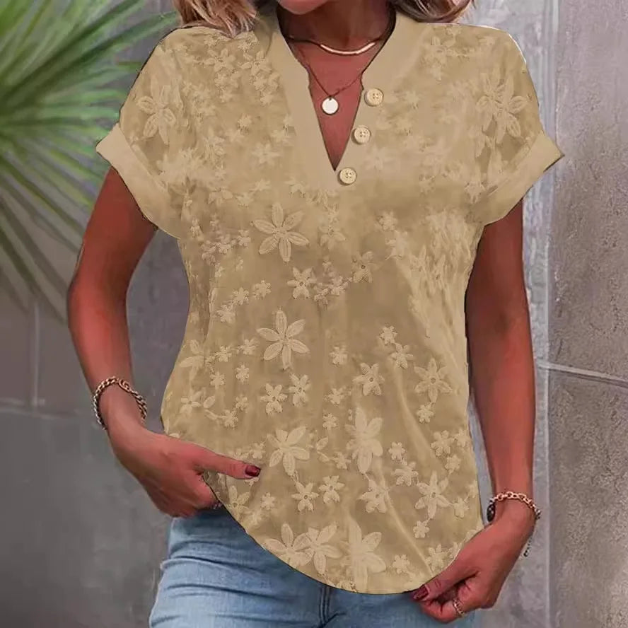 Floral Pullover V-Neck Blouse KOAKON