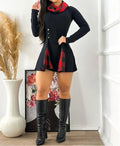 Elegant Plaid Pattern Funnel Neck Long Sleeve Dress KOAKON