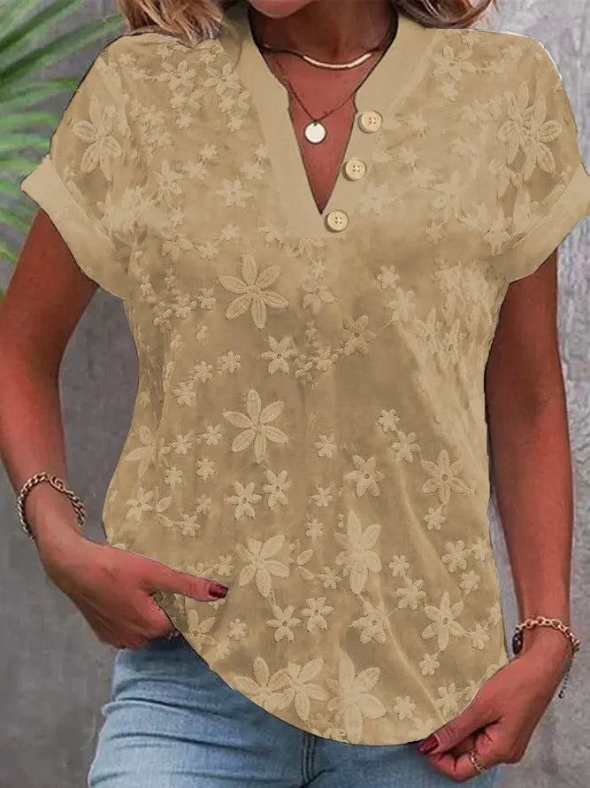 Floral Pullover V-Neck Blouse KOAKON