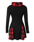 Elegant Plaid Pattern Funnel Neck Long Sleeve Dress KOAKON