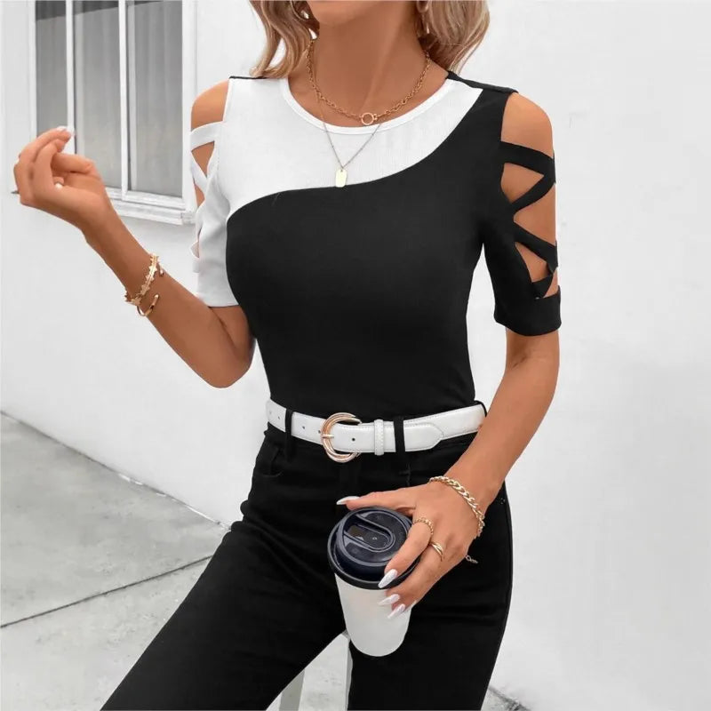 Cross Off Shoulder Short Sleeve Top KOAKON