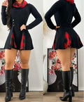 Elegant Plaid Pattern Funnel Neck Long Sleeve Dress KOAKON