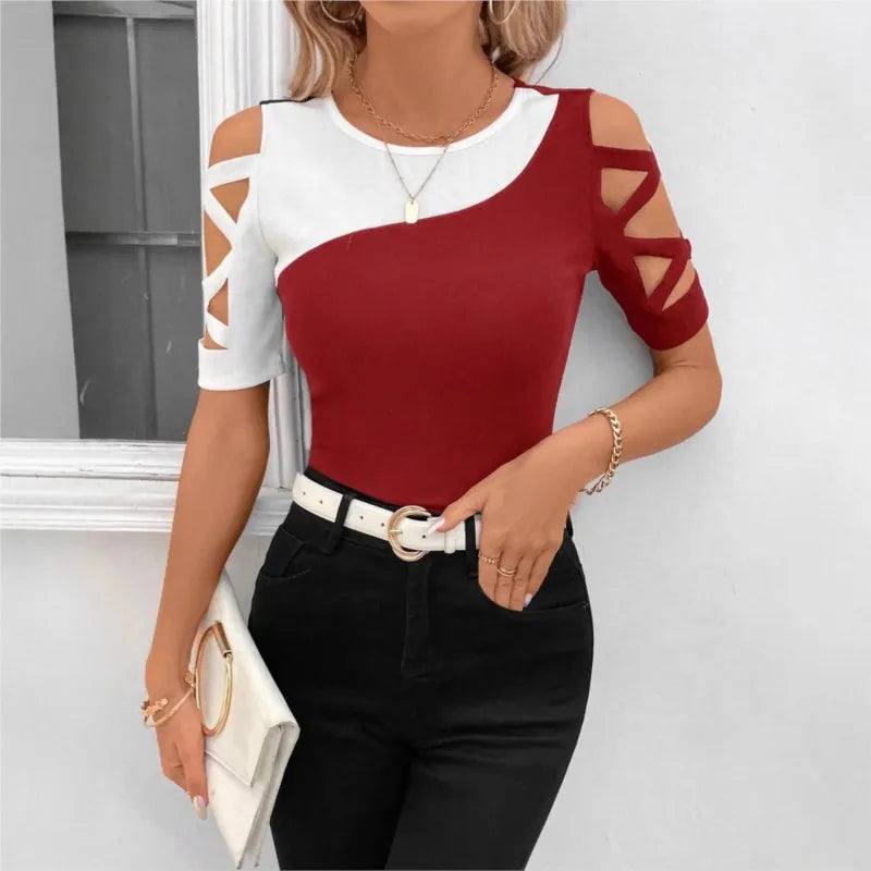 Cross Off Shoulder Short Sleeve Top KOAKON